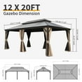 thumbnail image 3 of 12' X 20' Hardtop Gazebo, Upgraded Metal Gazebo with Drainage System, Dual-Layer Galvanized Steel Roof, Curtain and Netting, Outdoor Shelter Canopy for Patio, Garden, and Backyard, Brown, 3 of 5