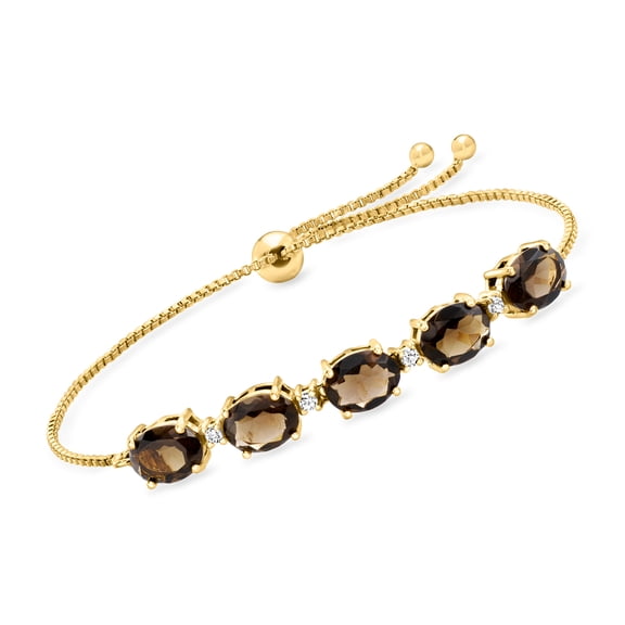 Ross-Simons 4.60 ct. t.w. Smoky Quartz and .10 ct. t.w. White Topaz Bolo Bracelet in 18kt Gold Over Sterling, Women's, Adult