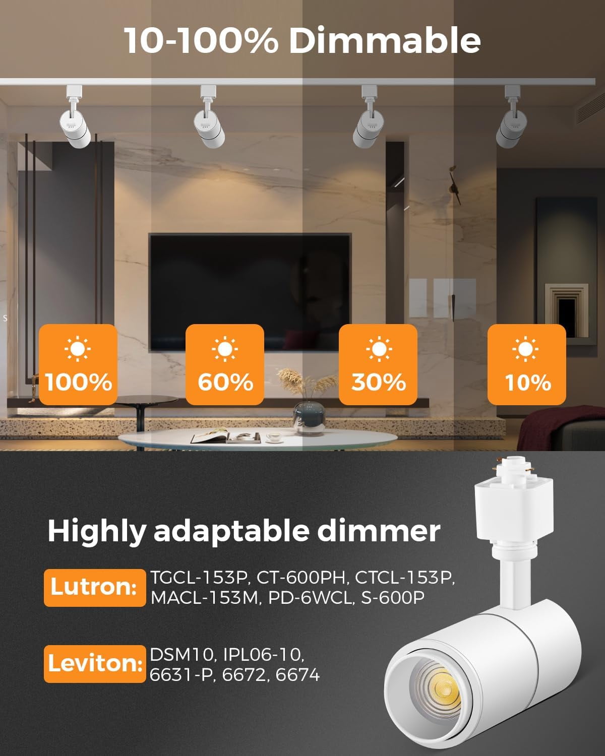VANoopee 3-Color Zoomable 6 Light LED Track Lighting Kit with 6.6FT H Type Track Lighting Rail, Dimmable Modern Track Lighting Fixtures Ceiling Spotlight 10W 1000lm White