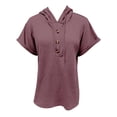 thumbnail image 4 of Yigetop Short Sleeve Sweatshirt Women's Summer Hoodies Short Sleeve Button V Neck Lightweight Drawstring Hoodies Summer Hoodies for Women Brick Red L, 4 of 8