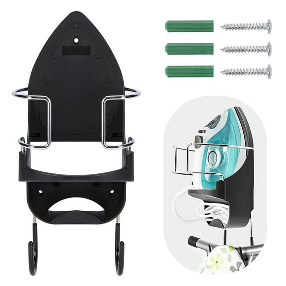 Wall Mounted Iron Rack, Universal Ironing Board Hanger Heat-resistant Hanging Accessories for Laundry Rooms Home Hotel Offices Storage,Black
