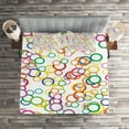 thumbnail image 2 of Ambesonne Summer Quilted Coverlet 3 Pcs, Colored Geometric Circle, Queen Size, Lavender Salmon, 2 of 2