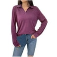 thumbnail image 1 of cfhntfmh Lounge Tops for Women 2024 Soft Collared Long Sleeve Solid Color Shirts Loose Fall Basic Blouses with Pockets, 1 of 3
