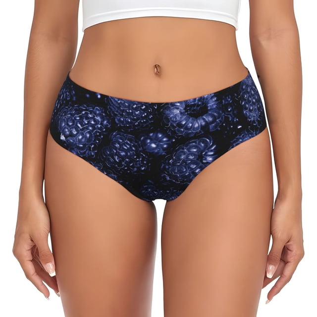 Balery Blue-Purple Raspberries Ropa Interior de Algodón para Mujer con Dibujo – Braguitas Cómodas y Elásticas, Estilo Clásico-Medium