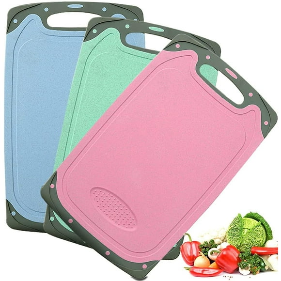 Chopping Board Set, 3 Pcs Bpa Free Kitchen Thick Plastic Cutting Boards, With Non-slip Feet And Deep Drip Juice Groove, Hanging Hole, Large Chopping B