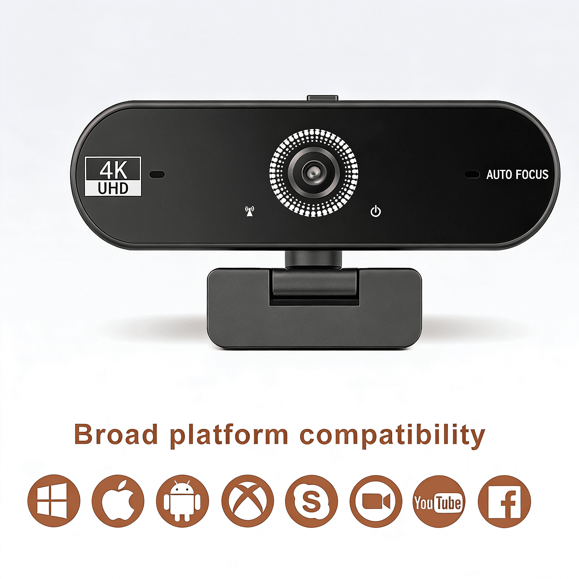 JETO W08 1-Pack 4K Webcam, 30fps Camera with Autofocus, Hidden Privacy Shutter, Noise-Reducing Mic, USB Plug and Play for Streaming and Conferencing