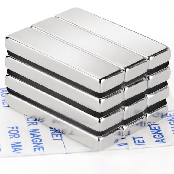LOVIMAG 12 Pack Bar Magnets, Heavy Duty Neodymium Bar Magnets with Double-Sided Adhesive for Fridge Kitchen DIY Craft and Office, 40 x 10 x 5mm/1.6 x 0.4 x 0.2in(Silver)