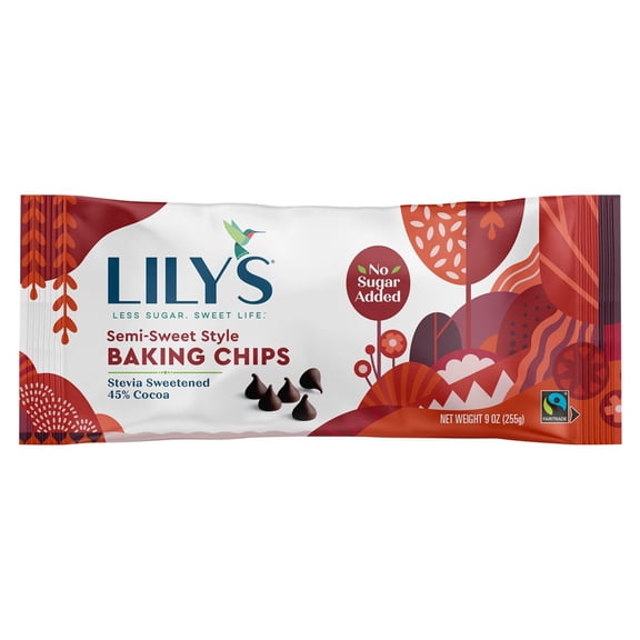 Pack Of 3 Lily's No Sugar Added Semi-Sweet Style Baking Chips, 9 oz (Package May Vary)