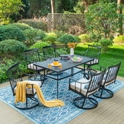 Summit Living 7-Piece Outdoor Dining Set with Cushioned Swivel Chairs & Faux Wood Table for 6-Person, Black & Beige