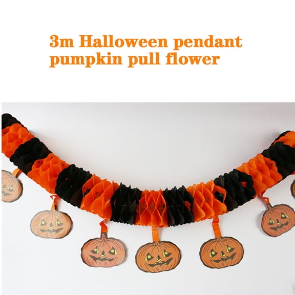 Clearance Under $1 Double-Sided Pumpkin Paper Garland – 3M Halloween Hanging Decor for Mall Party Bar Home Ceiling Display, 1-Pack
