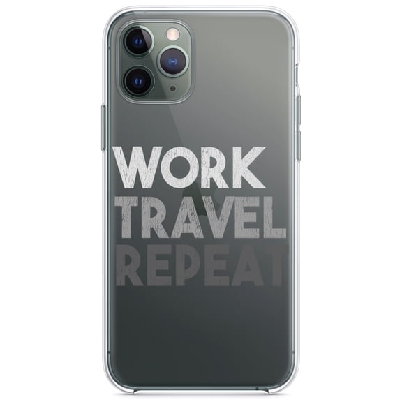 DistinctInk Clear Shockproof Hybrid Case for iPhone 13 (6.1" Screen) - TPU Bumper Acrylic Back Tempered Glass Screen Protector - Work Travel Repeat