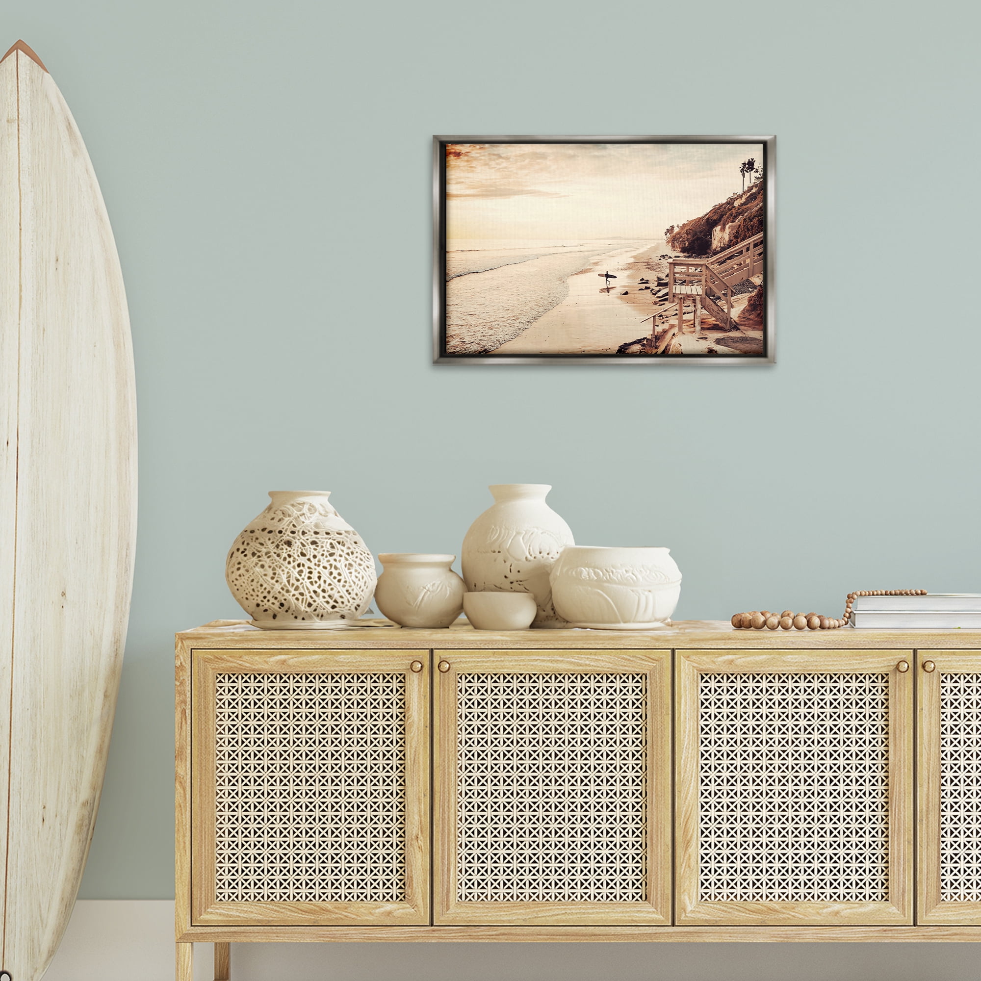 Stupell Industries Sunset & Surf Landscape Nautical & Beach Photography Gray Floater Framed Canvas Art Print Wall Art, 25 x 17