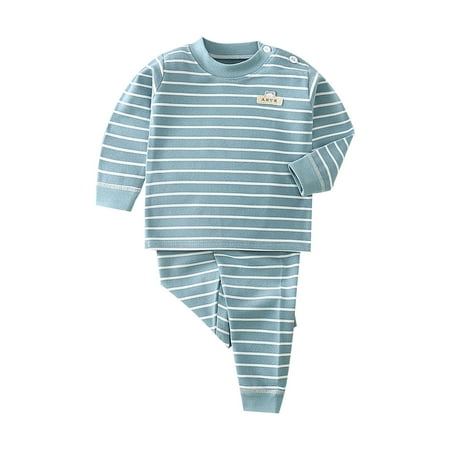 

GWAABD Girls Spring Outfit Blue Cotton Kids Toddler Baby Girls Boys Autumn Winter Striped Cartoon Cotton Long Sleeve Pants Pullover Sleepwear Set Clothes 130