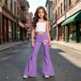 thumbnail image 6 of LRen Girls Flare School Uniform Pants Cancer Awareness Month Print Dressy Pants Elastic High Waisted with Pockets Flare Leg Trousers Tween Denim Pants Age 15-16 Years, 6 of 6