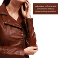 thumbnail image 3 of BLUE WELLFORD Mary Women's Cognac Leather Perfecto Jacket with Shoulder Cutouts, Zipper Pockets, and Lapel Collar, 3 of 5
