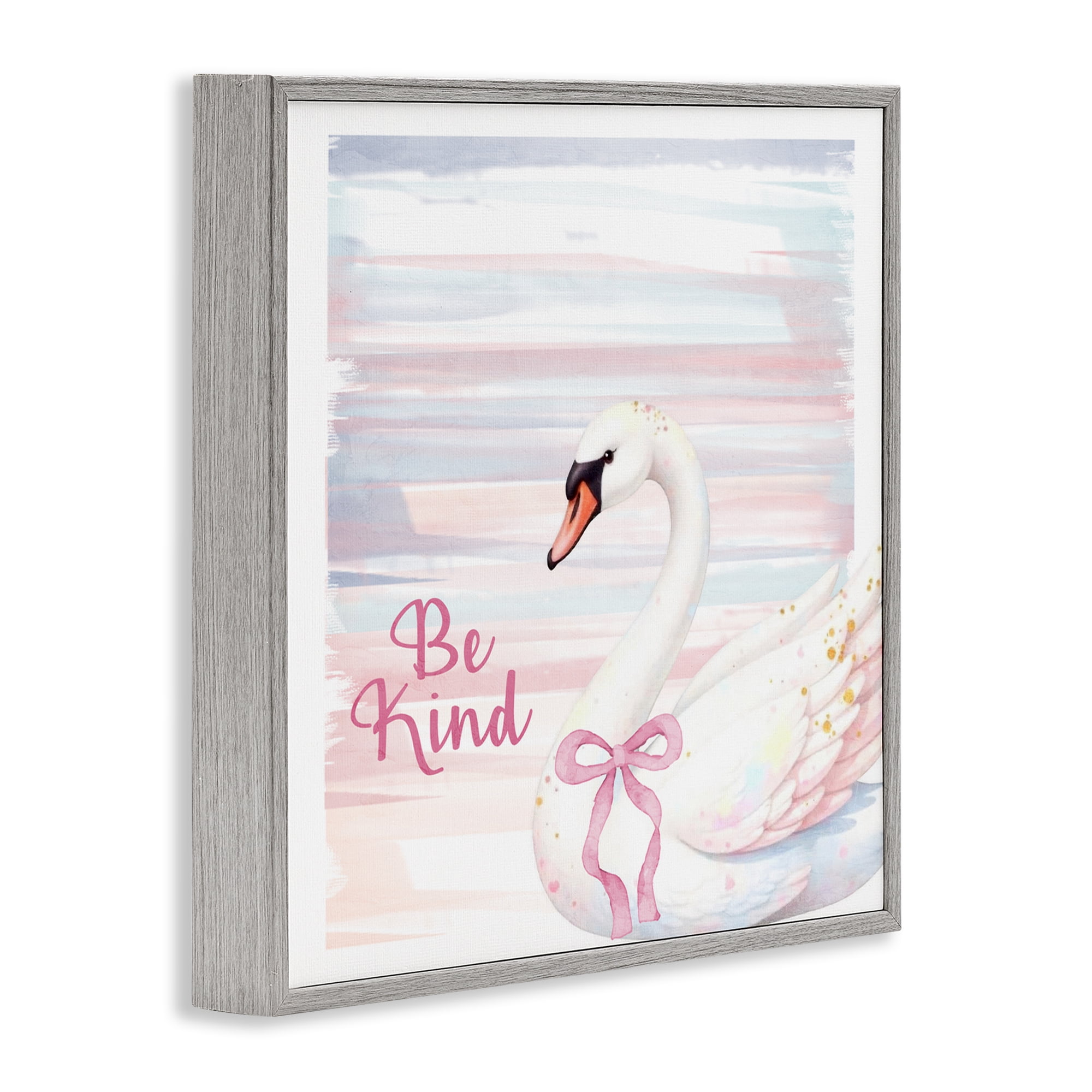 Be Kind Pastel Swan Gray Framed Giclee Art, design by Kim Allen