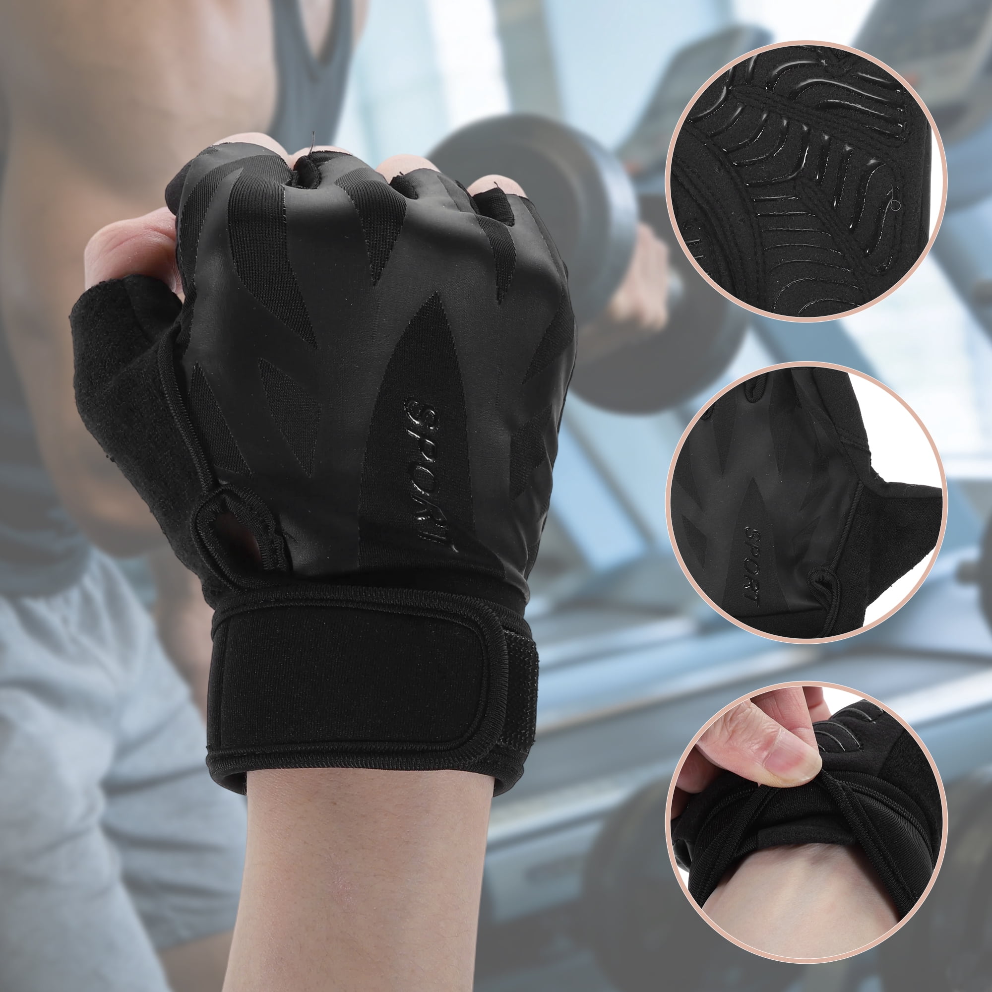 Unique Bargains Long Wristband Half-finger Strength Training Sport Gloves Large Black