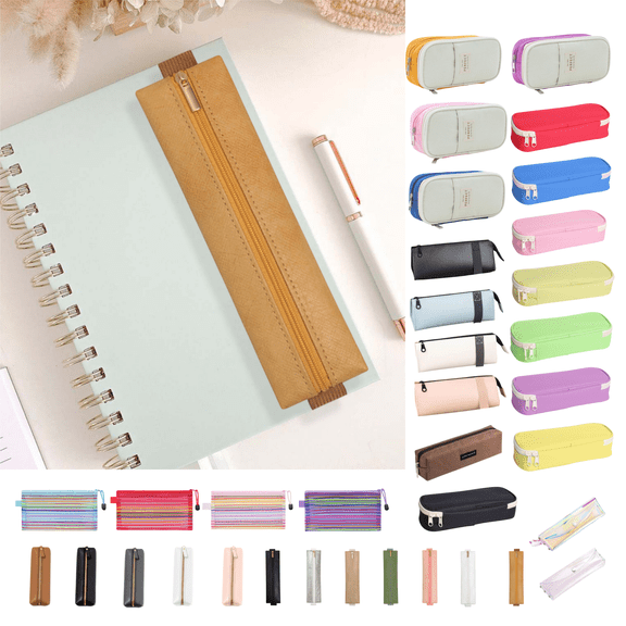 Dongrere Elastic Pen Holder for Notebook, Leather Pen Holder with Stretchable Band & Zipper for Office Supplies, 7.6x1.9 Inch, Orange