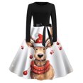 thumbnail image 1 of Felwors Vintage Noël sur le Thème Floral Partie Casual Manches Longues Col Rond Swing Robe, 1 of 3