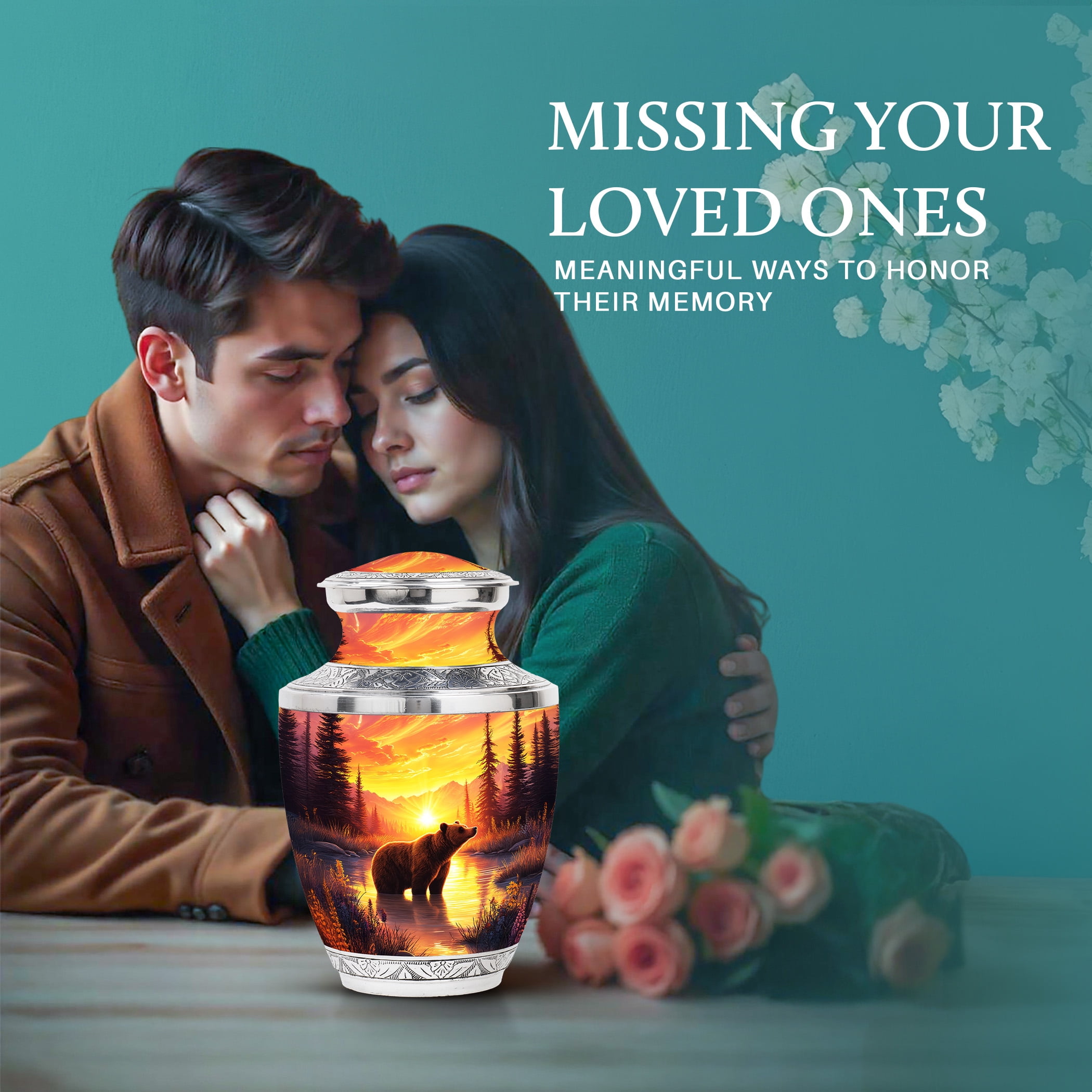 SABURIAL Bear Urn - Mountains Burial Memorial Urn For Adult Ash - Unique Funeral Urns For Mom & Dad - Combo 3 - Large 10 Inch & Small 3 Inch Pack