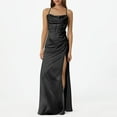 thumbnail image 2 of Robe Maxi Aguichant en Satin pour Femmes, Bretelles Rehausseur, Robe Longue Froncée pour Soirée, 2 of 5