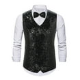 thumbnail image 2 of GHSOHS Mens Sequins Vest and Necktie Sparkling Double Button Vest Wedding Formal V-neck Shiny Waistcoat Bowtie Set Prom Party Tuxedo M, 2 of 5
