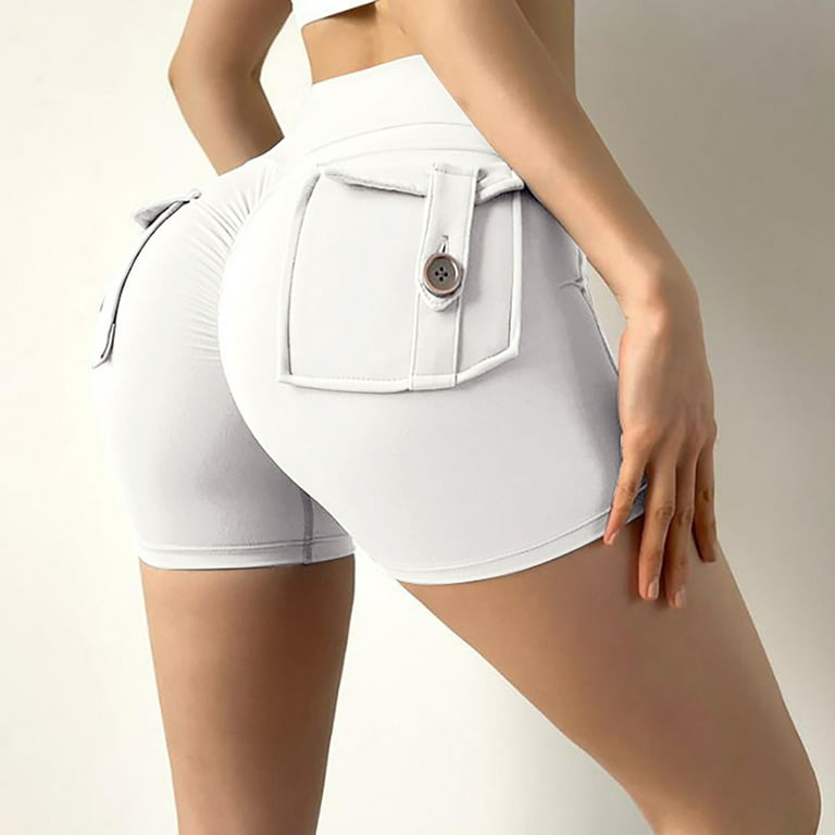 Cargo Shorts for Women with Pockets Scrunch Booty Short Leggings High  Waisted Stretch Workout Athletic Shorts (Small, White) 