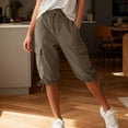 thumbnail image 3 of Womens Cargo Bermuda Pants Summer Lightweight Quick Dry Hiking Pants Elastic Waist Pull On Cropped Pants with Pockets for Travel,Brown,XL, 3 of 7