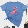 thumbnail image 2 of IROINNID Discount Breast Cancer T-Shirt for Women Pink Ribbon Loose Summer Loose Print Round-Neck T-Shirt Short Sleeve Blouse,Blue, 2 of 5