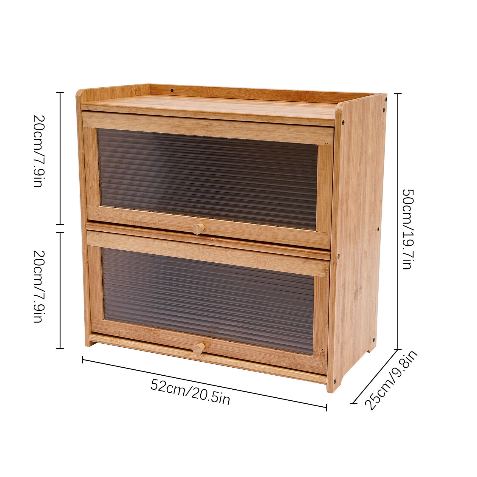 Countertop Storage Cabinet, Multipurpose Organizer Cabinet w/Glass Doors, Bamboo Kitchen Pantry Sideboard, Console Dining Cupboard (Primary Color, Lamps not Included, 20.5" D x 9.8" W x 19.7" H)