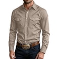 thumbnail image 3 of Men's Long Sleeve Western Shirt Solid Color Snap Button Down Casual Work Shirt with Double Chest Pockets, 3 of 8