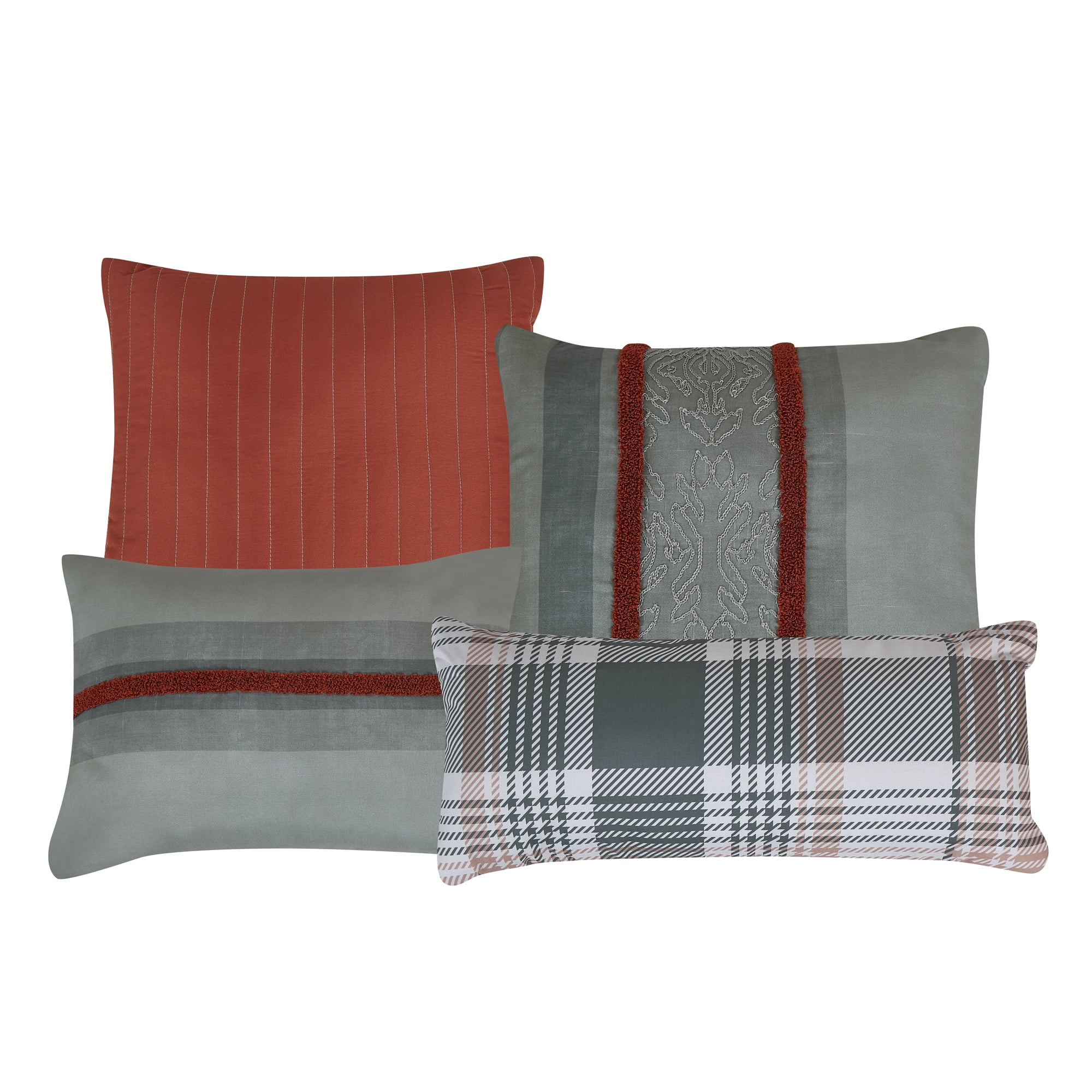 EvJk 7-Piece Luxury Comforter Set, Embroidered and Printed accents, Queen