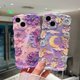 thumbnail image 2 of Funda para iPhone 13 para mujer, con marco ondulado rizado, diseño de flores con pintura al óleo retro colorida y rayo láser brillante, compatible con iPhone 13 (morado), 2 of 7