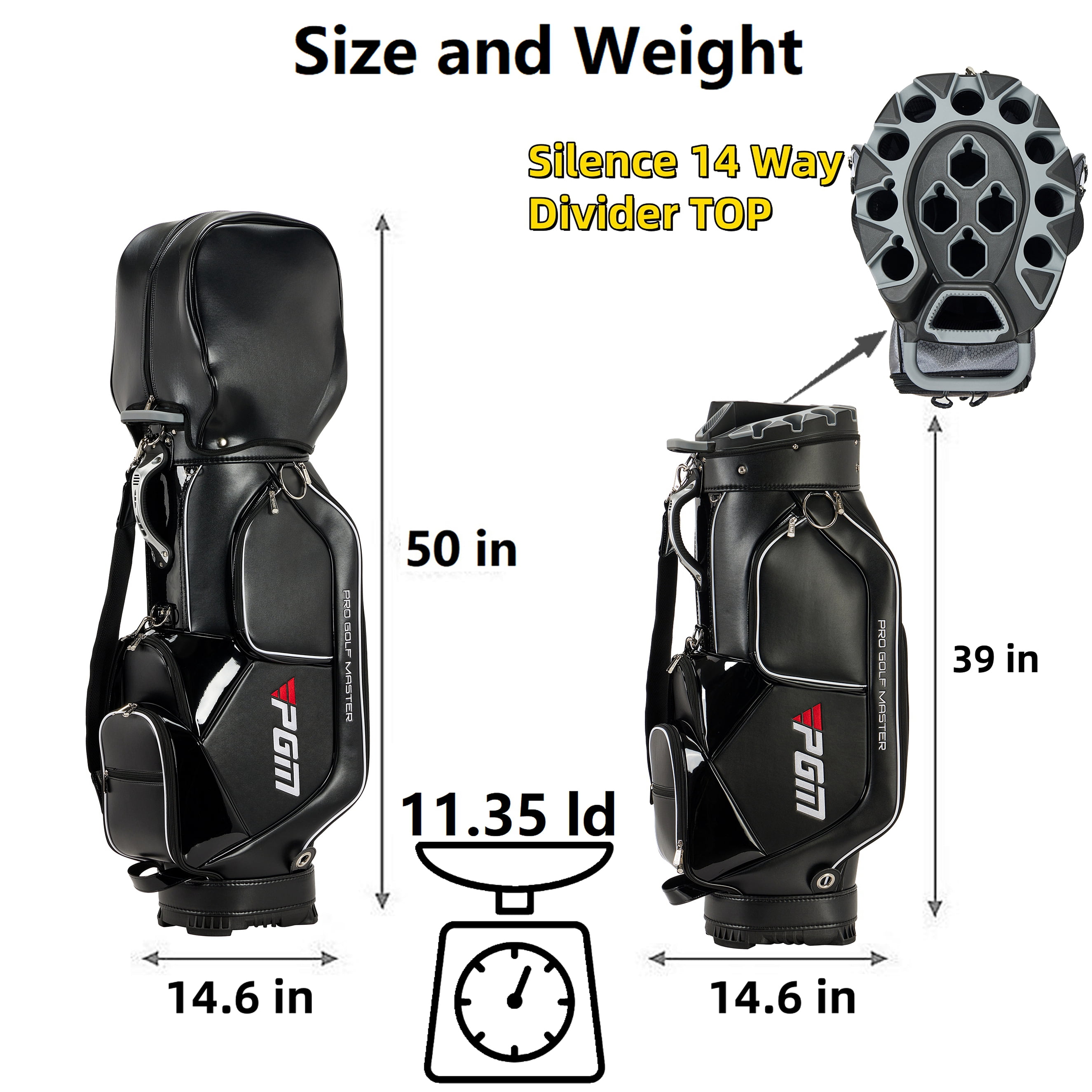 PGM Golf Cart Bag 14 Way Organizer Divider Silent Top Waterproof Bag/Black Leather