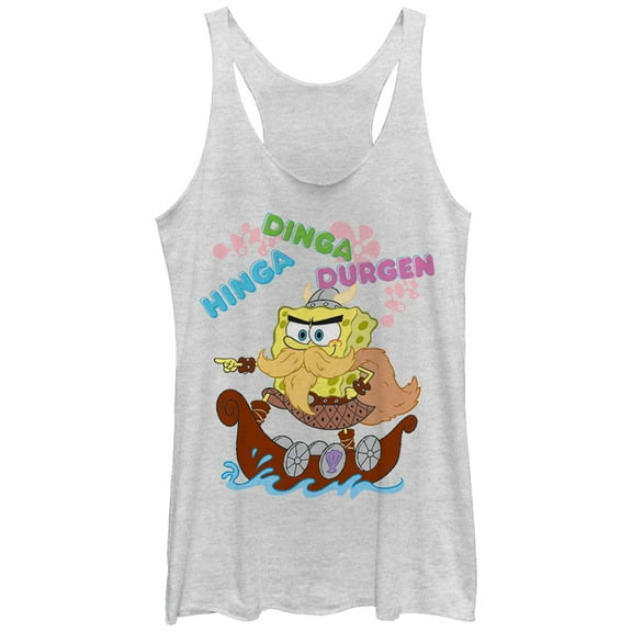 Women's SpongeBob SquarePants Viking Boat Racerback Tank Top White Heather Small