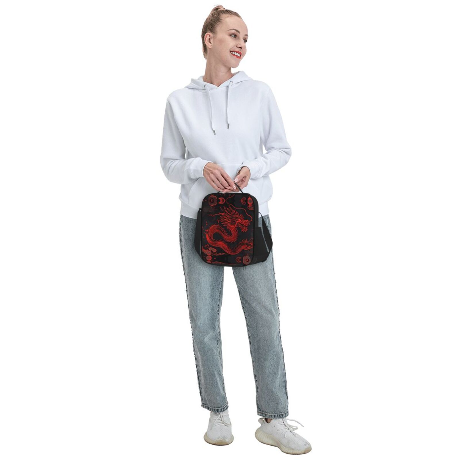 Defioc Red Dragon On Black Print Lunch Box for Men & Women, Insulated Lunch Bag Thickened Thermal Leakproof Lunch Tote Bag for Adult Office Travel Picnic