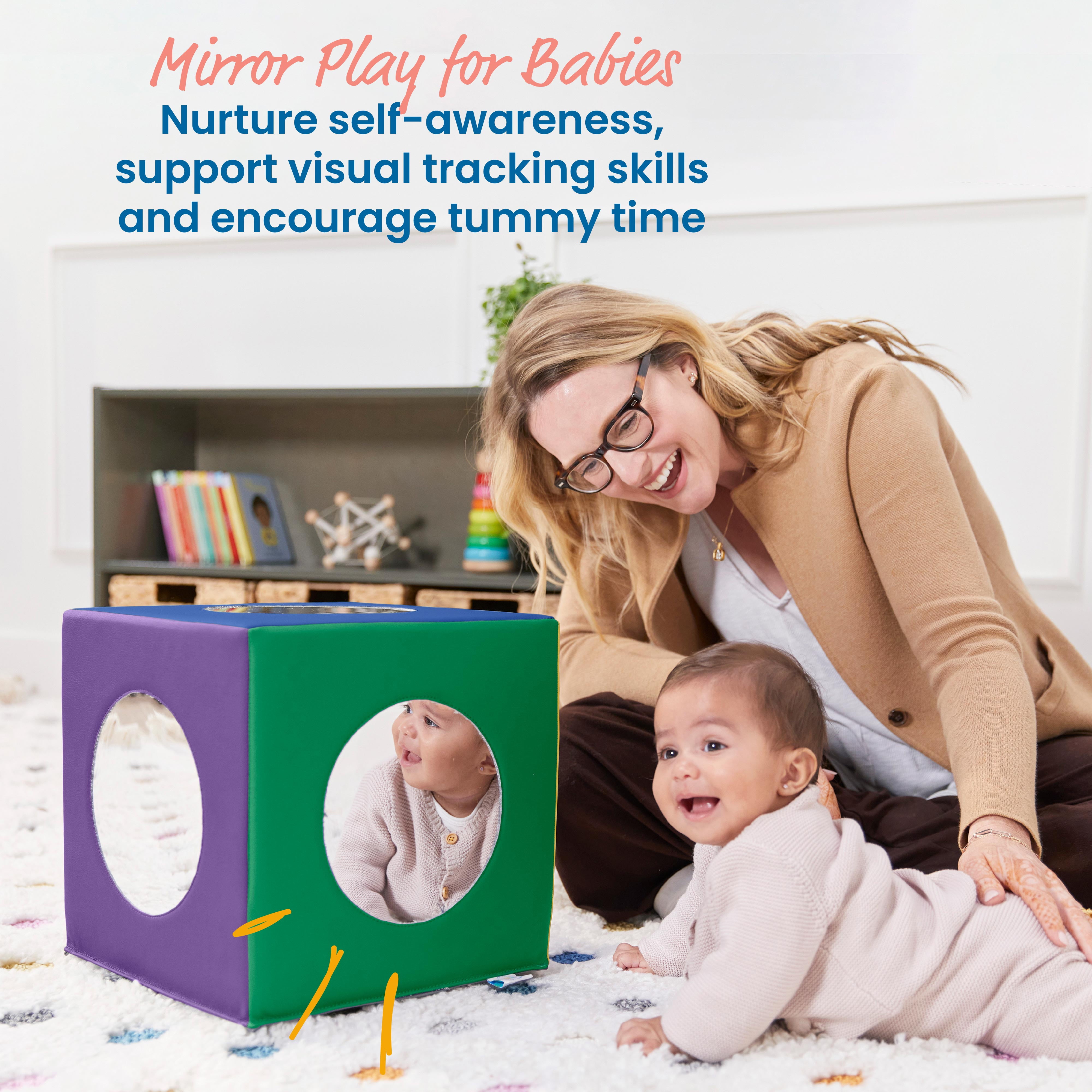 ECR4Kids SoftZone Mirror Activity and Sensory Play Cube, Baby Essentials, Assorted