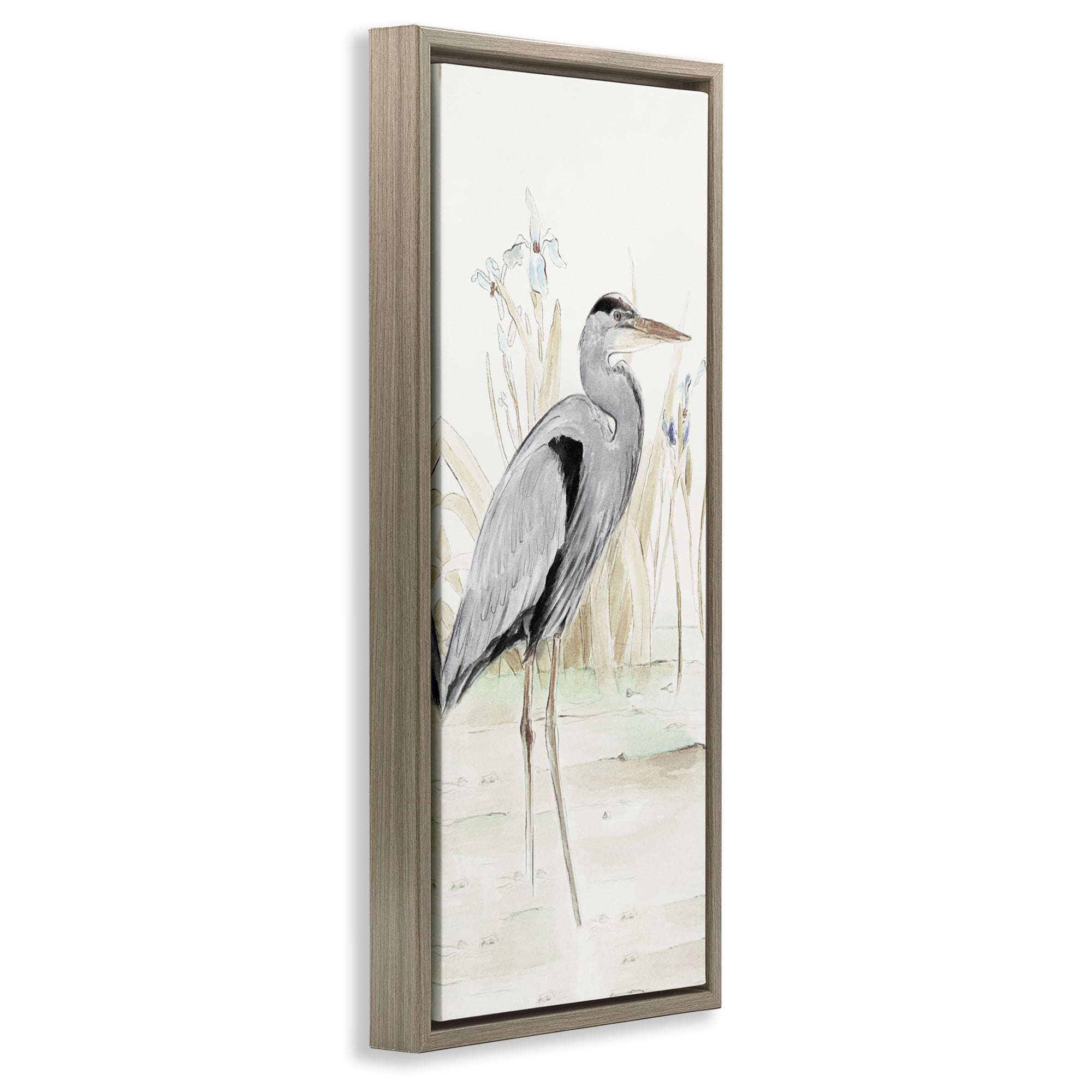 Stupell Industries Heron in Lake Drawing Animals & Insects Drawing Brown Floater Framed Canvas Art Print Wall Art, 11 x 25