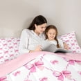 thumbnail image 4 of Manfei Pink Bow Quatrefoil Full Size Comforter Sets, Cute Romantic Bedding Sets for Girls Women, Pink Reversible, 3pcs, 4 of 6
