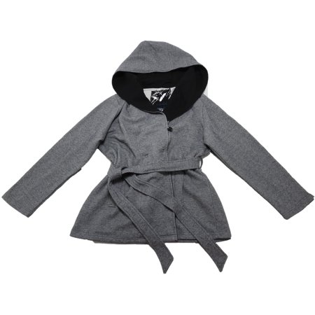 Womens Hooded Peacoat - Sebby Collection Womens Size 2X-Large Hooded Fleece Peacoat, Grey Tweed Black