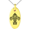 thumbnail image 3 of Tioneer Stainless Steel Royal Fleur De Lis Engraved Small Oval Charm Pendant Necklace, 3 of 4