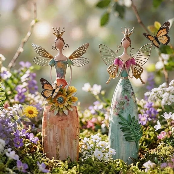 Fairy Garden Metal Statue, 16x6in Handcrafted Outdoor Art for Yard Patio