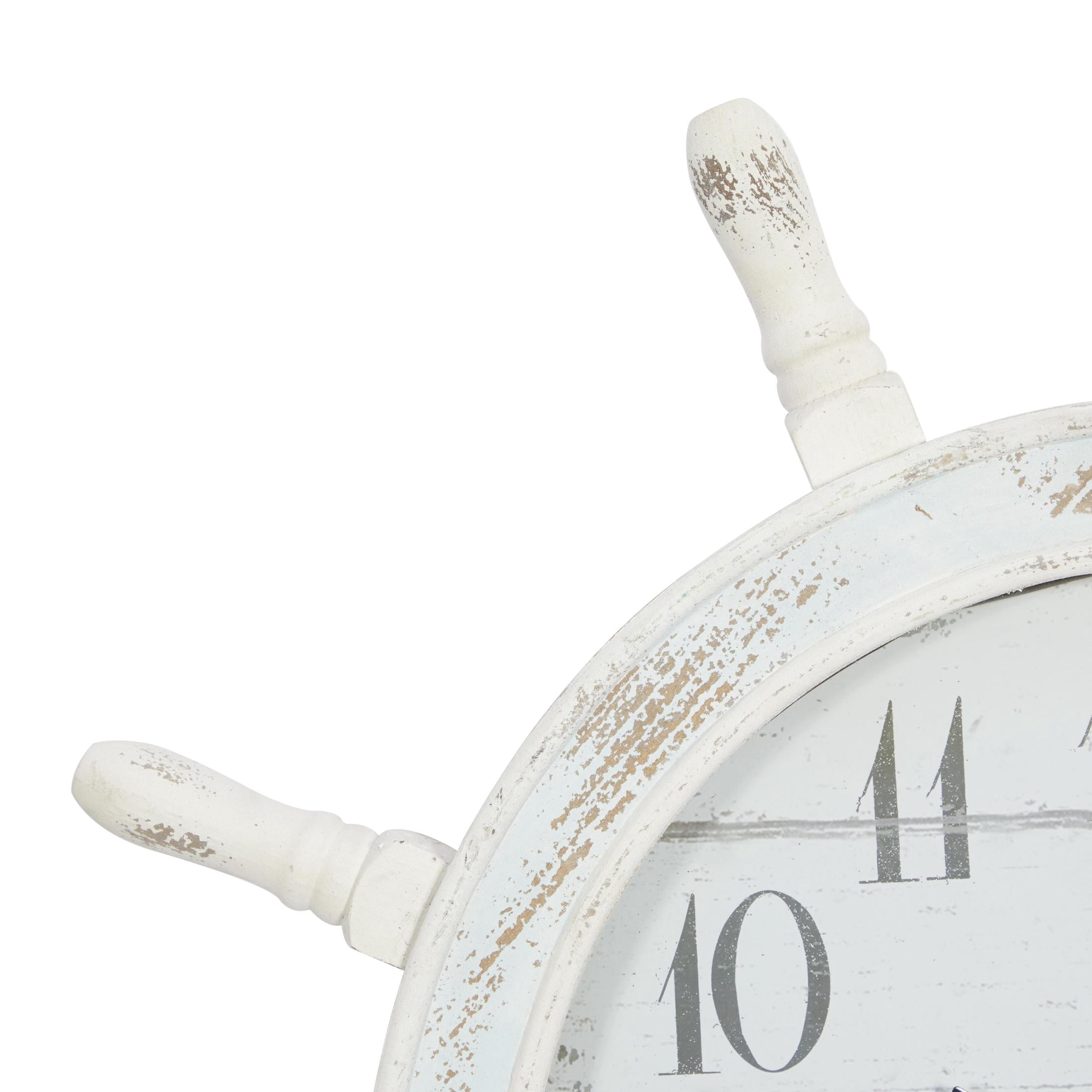 DecMode Blue/White Coastal Anchor Inspired Nautical Wall Clock, 23"D