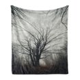 thumbnail image 1 of Nature Soft Flannel Fleece Blanket, Vertical Photo of Autumn Tree in Dark Haunted Foggy Mist Mysterious Forest Picture Print, Cozy Plush for Indoor and Outdoor Use, 70" x 90", Grey, by Ambesonne, 1 of 6