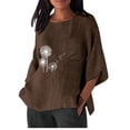 thumbnail image 1 of Hauts d'Été pour Femmes, Chemise Imitation Coton et Lin Imprimée Manches 3/4 Col Rond T-Shirt Ample Décontracté Léger et à la Mode Haut d'Été, 1 of 5
