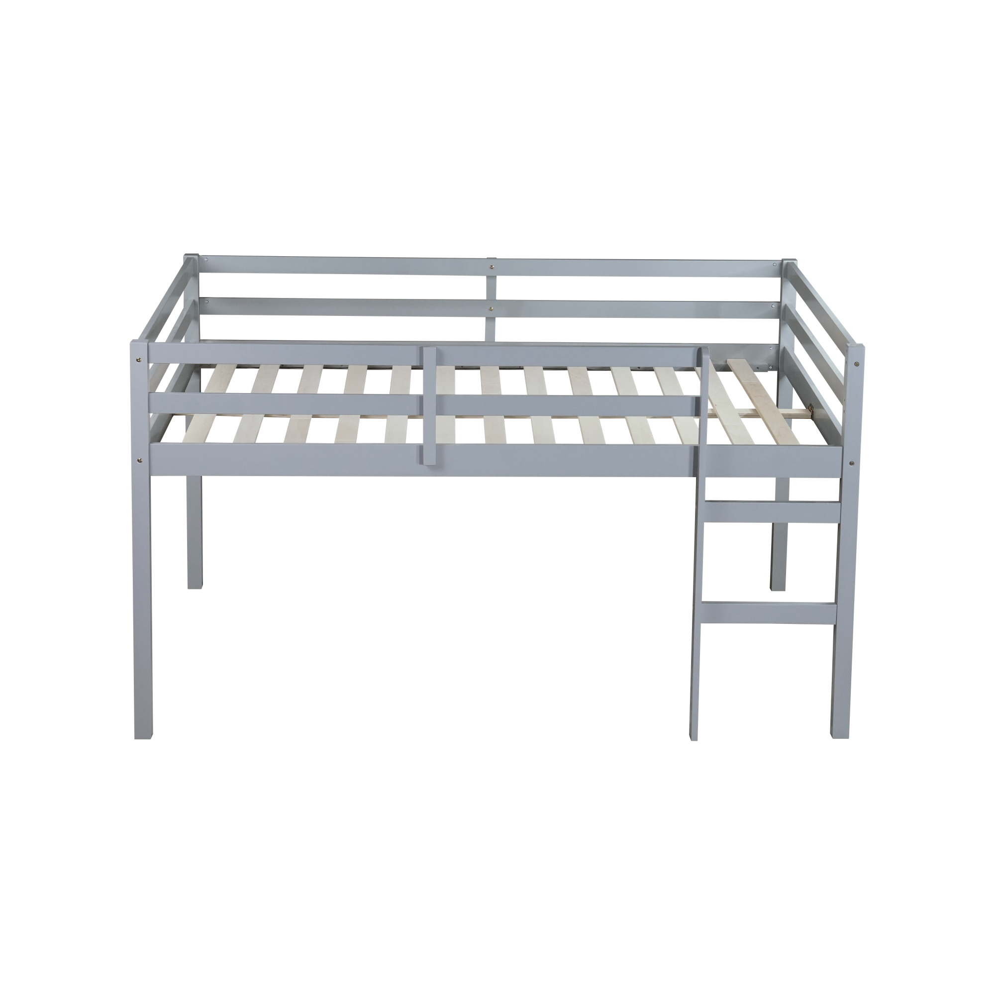 Leumius Full Loft Bed with Ladder, Bed Platform of Strengthened Slats Solid Wooden Bed for Boys Girls White