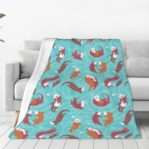 Balery Sea Otters Family In Blue Water Manta de Felpa Suave y Acogedora – Cobija de Franela Aterciopelada para Cama, Lavable y Cálida para Sofá, Mascotas, Transpirable-40"x30"