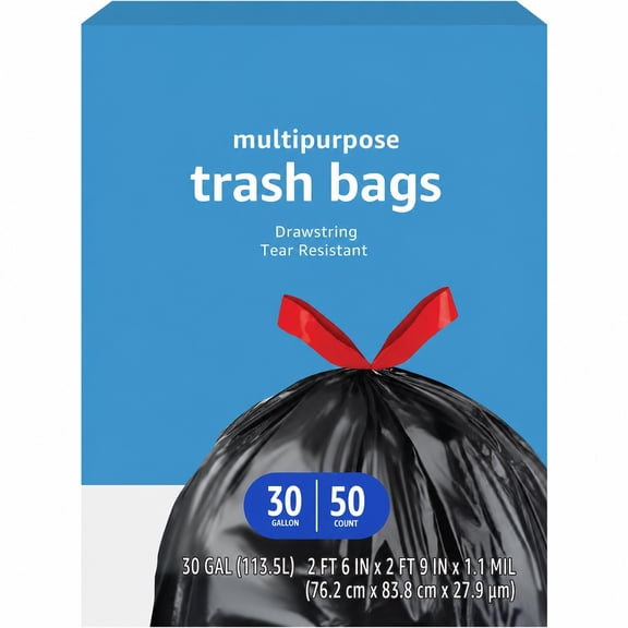50 Count 30 Gallon Trash Bags, Tear Resistant Drawstring Bags for Home Use