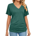 thumbnail image 4 of Joyutrip Women Short Sleeves V Neck Solid Color Side Ruched Tunic Shirt Top, 4 of 6