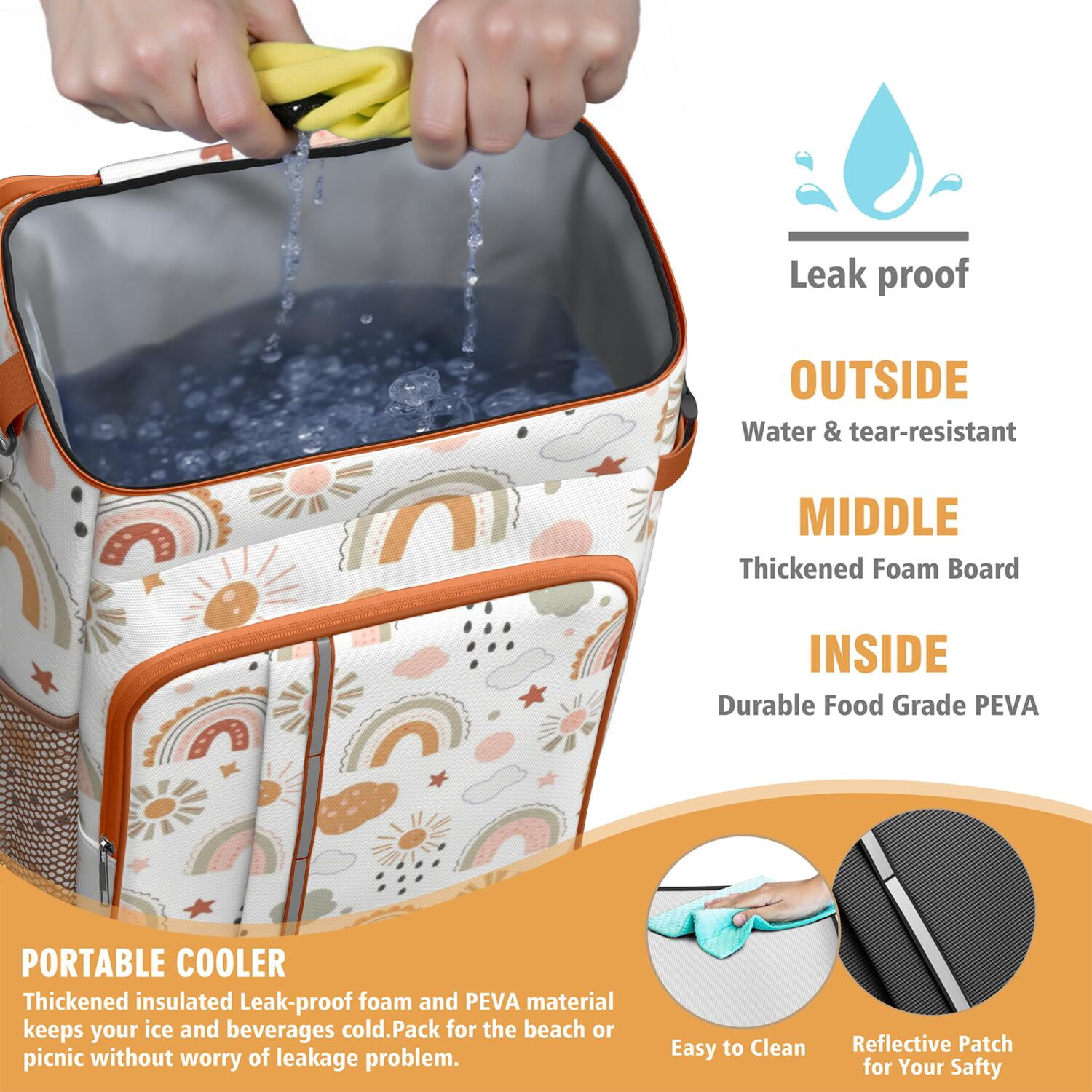 Camping Cooler Backpack 26 Cans,Soft Backpack Coolers Insulated Leak Proof Travel Cooler Bag Waterproof Lunch Picnic Beach Work Trip Thermal Bag Drink Beverage Beer Bag Cooler Rainbow Cartoon